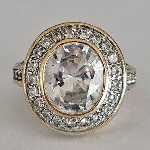 Stunning Vintage EDCO 14k Yellow & White Gold Vermeil Diamond Cocktail Ring